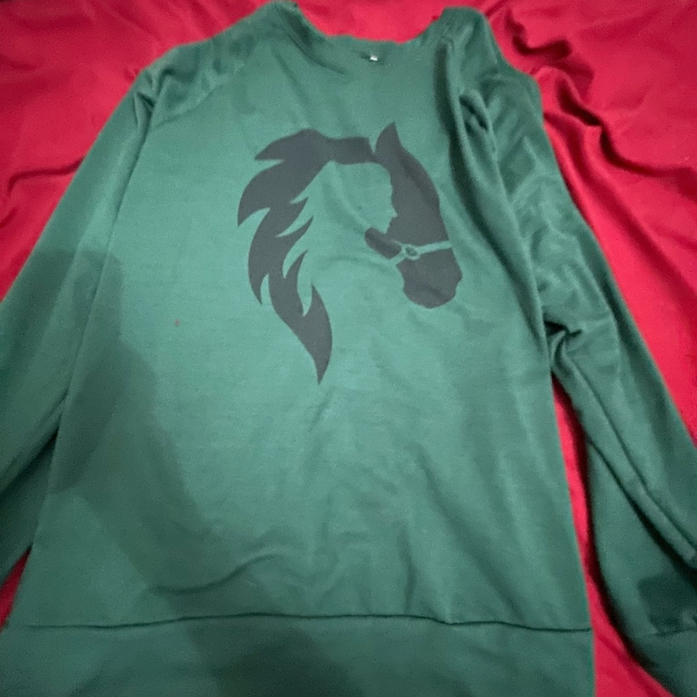Green sweatshirt with horse and girl! Size medium junior